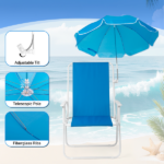 1 Pack Heavy Duty Steel Beach Chair with Umbrella, XL Size 15" Seat Height Royal Blue, Oxford Cloth with Support Bar, Single Position Adjustable, 120kg Load - Image 14