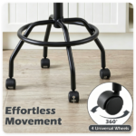 Adjustable Height Swivel Bar Stool with Wheels, 360° Rolling PU Leather Counter Bar Chair with Backrest Footrest, Height 26"-30.5" Metal Frame Dining Stool for Kitchen Island Home Bar Black - Image 8