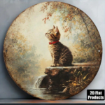 CIFbuy Vintage Tabby Cat Wall Art, "" Tabby Cat Wall Art, Wall Art, Round Kitten Plaque with Waterfall Stream TikTok, Temu Self-pickup Logireics - Image 2