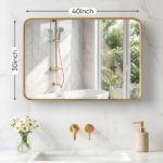 Anti-Fog Bathroom Wall Mirror – 30" x 40" Shatterproof Mirror with Rectangular Metal Frame, Gold (Shipment from Walmart) - Image 5