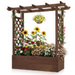 43.5*17.5*44.5 In Fir With Arched Lattice Raised Garden Bed Wooden Planting Frame Carbonized - Image 16
