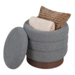 Round Rotating Storage Footstool with Solid Wood Frame, No Assembly Required Makeup Chair with 5.5 Gal Storage-Gray