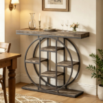 Industrial Sofa Table 39.4" Console Table with Storage Shelves Rustic Oak Finish for Living Room Hallway - Image 4