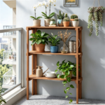 Natural Wood Folding Storage Shelf, Slatted Drainage Design Portable Display Rack for Indoor Outdoor Shoe & Plant Organizer 3-Tier Storage Shelves - Image 8
