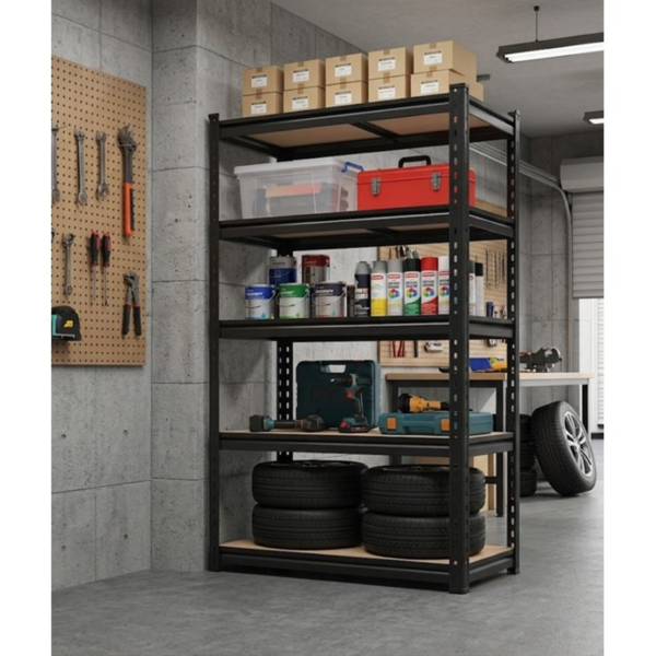 5-Tier Garage Storage Shelves, Heavy Duty Adjustable Shelving Unit, 60" H Garage Rack 2400lbs Metal Utility Shelves for Warehouse, Basement, Pantry, Home Organization