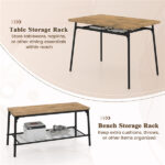 Brown+Black 4-Piece Dining Table Set with Bench & 2 Chairs, Space-Saving Tuck-under Design - Image 4