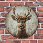 CIFbuy 1pc 8x8in Vintage Deer Head Wreath Sign, "" Deer Head Wreath Sign, Wreath Sign, 2D Flat Round Aesthetic Antler Plaque TikTok, Temu Self-pickup Logiaqics - Image 6
