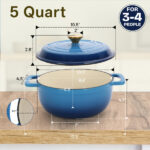 Cast iron 5QT cooking pot - Gradient blue - Includes two silicone gloves - Enamel pot - Image 6
