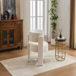 Modern Accent Chair, Contemporary Boucle Fabric Accent Armchair Comfy Upholstered Leisure Single Sofa Chair for Living Room Bedroom Apartment Office - White - Image 4
