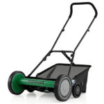 18-Inch 5-Blade Push Reel Lawn Mower with Grass Catcher, Manual Walk-Behind Mower with 4-Level Height Adjustment - Green