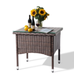 Glass Surface Brown Gradient Iron Frame Rattan Side Table - Image 42