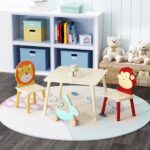 Kids Table and 2 Chairs Set, 3 Pieces Toddler Table and Chair Set, Wooden Activity Play Table Set (Lion&Monkey)-Does not support self pick up - Image 19
