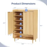 (Do Not Sale on Amazon) 2 Cabinet Doors with Top Enclosure and 1 Row of Shelves for Shoe Cabinets Melamine Board + MDF Conical Leg Grille Shoe Cabinet 31.61*14.17*41.97in Oak - Image 6