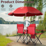 Portable Outdoor 2-Seat Folding Chair with Removable Sun Umbrella Red - Image 6