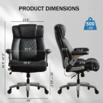 500lbs Big and Tall Office Chair with Adjustable Lumbar Support, Executive Office Chair Heavy Duty with Flip-up Armrest and Wider Seat, Ergonomic Leather Chair Breathable with Quiet Rubber Wheels.Black. - Image 3
