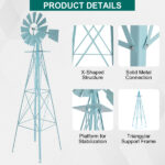 8FT Weather Resistant Yard Garden Windmill Blue - Image 20