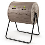 Dual Chamber Compost Tumbler 37.5Gal 360° Rotating Compost Bin with Stirring Blades for Garden-Coffee