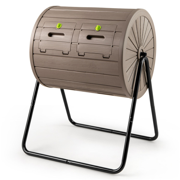 Dual Chamber Compost Tumbler 37.5Gal 360° Rotating Compost Bin with Stirring Blades for Garden-Coffee