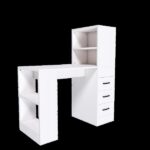 White Computer Desk with 4-in-1 Socket, the Desk with 3 Slide Drawers and 4 Storage Levels, the Wooden Desk is Suitable for a Variety of Places - Image 12
