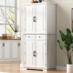 K&K 71" Tall Kitchen Pantry Cabinet with 3 Pull Out Cabinet Organizers, Farmhouse Embossed Texture Storage Cabinet with 6 Door Shelves, 2 Drawers, Freestanding Cupboard for Kitchen, Dining Room White - Image 9