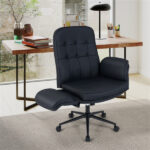 5-Position Adjustable Armrest Criss Cross Chair, Cat Scratch Leather Swivel Desk Chair with Side Pockets - Image 8