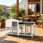 62" White Rabbit Hutch, Wooden Bunny Hutch, Guinea Pig Cage, Small Animal Enclosure with Run Area, Removable Tray, Asphalt Roof, Lockable Doors and Ramp - Image 6