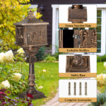 Cast Aluminum Mailbox with Post, Heavy Duty Postal Box with 2 Keys, Baffle Door, Expansion Bolts, Address Panel, In-Ground Large Security Mailbox for Outside, Antique Bronze - Image 6