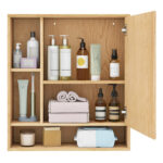 2 in 1 Mirrored Bathroom Wall Cabinet, Space-Saving Medicine Cabinet with Hidden Storage & Shelves - Natural - Image 8