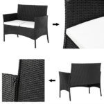 2pcs Arm Chairs 1pc Love Seat & Tempered Glass Coffee Table Rattan Sofa Set Black - Image 23
