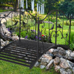 119*67*71cm Courtyard With Bird Pattern Arched Handrail Courtyard Iron Bridge Black - Image 16