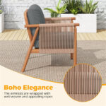 Gray Boho Patio Acacia Wood Chair with Woven Rope Armrests, Cushioned Outdoor Accent Chair for Porch Balcony - Image 9