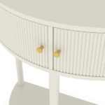 Artisan-Crafted Wave-Pattern Demi-Lune Console Table with Creamy White Finish,Unique Half Moon Design End Table with 2 Storage Drawers and Bottom Shelf for Living room, Bedroom, Study, Hallway - Image 8