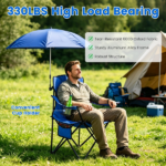Folding Camping Chair with Detachable 8-Rib Sun Umbrella, 42.13 Inch Canopy Aluminum Alloy Portable Lawn Chair Supports 330LBS with Cup Holder - Image 13