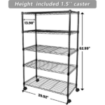 5-Tier Wire Storage Shelves, 30" D x 14" W x 63" H,1250 lb Load Capacity, Black - Image 2