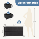 Dresser 5 Fabric Storage Drawer Dresser, TV Stand, Chest of Drawers for Bedroom, Closet, Entryway, Living Room, Black - Image 2