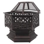 22" Hexagonal Shaped Iron Brazier Wood Burning Fire Pit Decoration for Backyard Poolside - Image 33