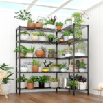 5-layer double row, freely adjustable layer spacing, with adjustable feet, display stand, iron, 177*40*180cm, powder-coated black - Image 17