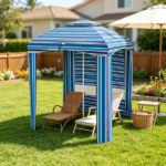 Blue Stripe 5.8ft x 5.8ft Travel Beach Umbrella – with Side Walls, Air Vents, Ruffles and Carry Bag - Image 5