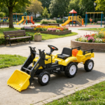 Ride-On Construction Vehicle Toy – Kids Bulldozer/Excavator with Real Dirt Bucket, 6 Wheels & Cargo Trailer - Image 9