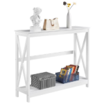 2-Tier X Design Wood Console Table with Shelf for Entryway Living Room, White - Image 6