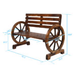 Replace 28138436 Rustic 2-Person Wooden Wagon Wheel Bench with Slatted Seat and Backrest, Brown - Image 17