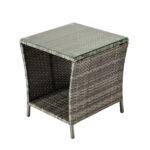 Outdoor Patio Wicker Side Table, Square End Table Bistro Coffee Table with Glass Top Storage Shelf for Porch Garden Backyard Grey SAME AS 19215985 - Image 11