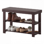 27-In Bamboo Shoe Rack & Bench, 3-Tier 280 lb Capacity Storage Organizer for Entryway, Living Room, Balcony, Brown