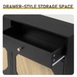 Rattan shoe cabinet with 2 drawers and 4 flip-tops, made of particleboard, 105*24*110cm, black - Image 7