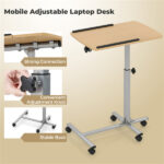 Adjustable Laptop Desk Cart, 24.5”-36” Height & Tilt Angle Mobile Workstation with Lockable Wheels, Natural - Image 5