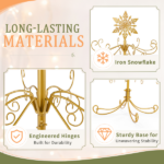 6ft Gold Iron Christmas Tree with Snowflake Top, PVC Everyday Decor Tree (No Accessories Included) - Image 8