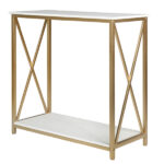 Same Code 95305852 2-Tier Console Table, Gold Sofa Entry Table with White Top and Gold Metal Frame for Home