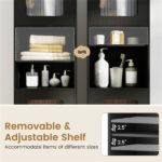 67" Tall Slim Bathroom Storage Cabinet with Fluted Doors, Adjustable Shelf Freestanding Narrow Organizer - Black - Image 11