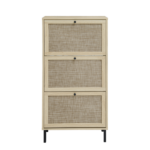 Rattan 3 Door Shoe Rack, Freestanding Modern Shoe Storage Cabinet, for Entryway - Image 3