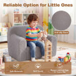 Kids Foam Sofa Chair with Teddy Fleece Fabric, Lightweight Portable Toddler Couch for Ages 3+ (Gray) - Image 10